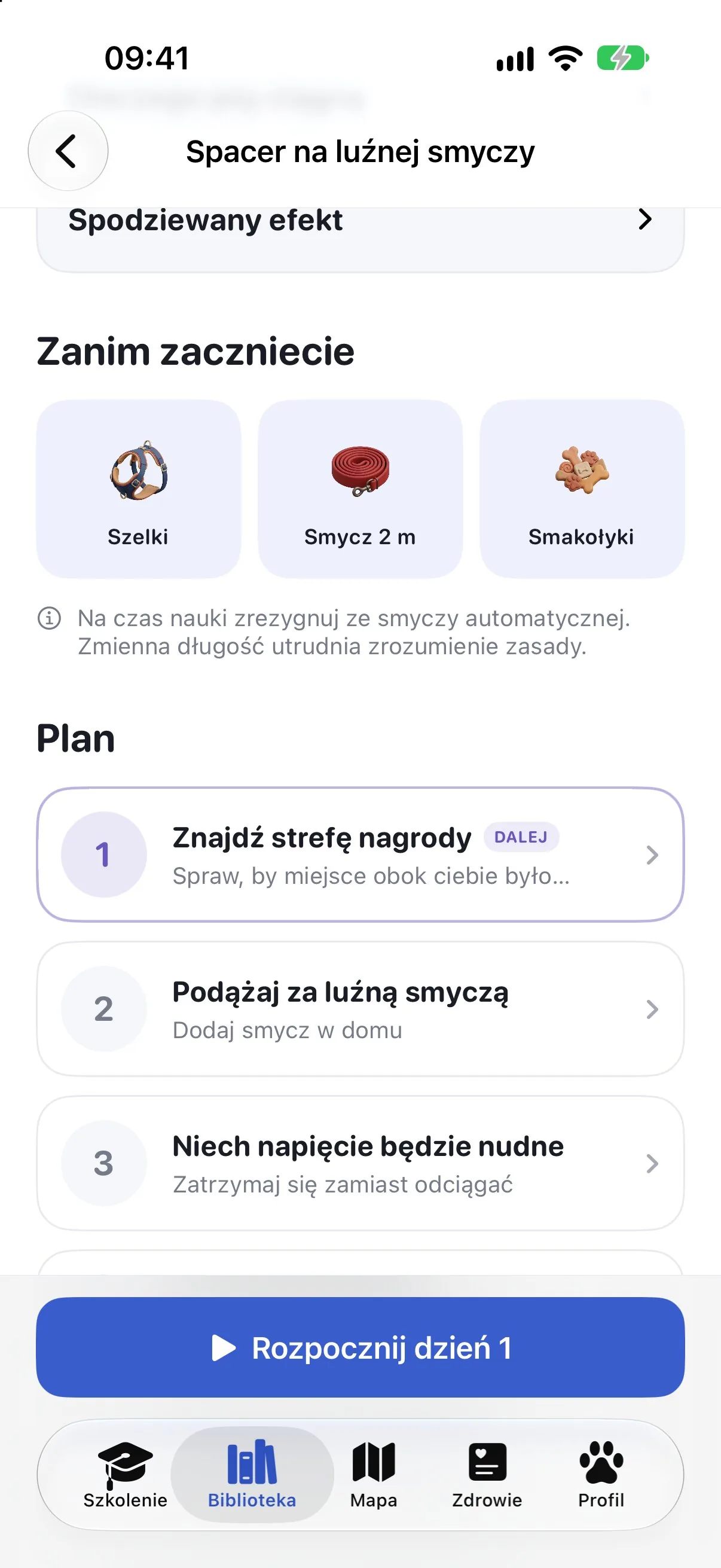 Plan „Spacer na luźnej smyczy” w Ruffy z potrzebnym sprzętem i pierwszymi dniami