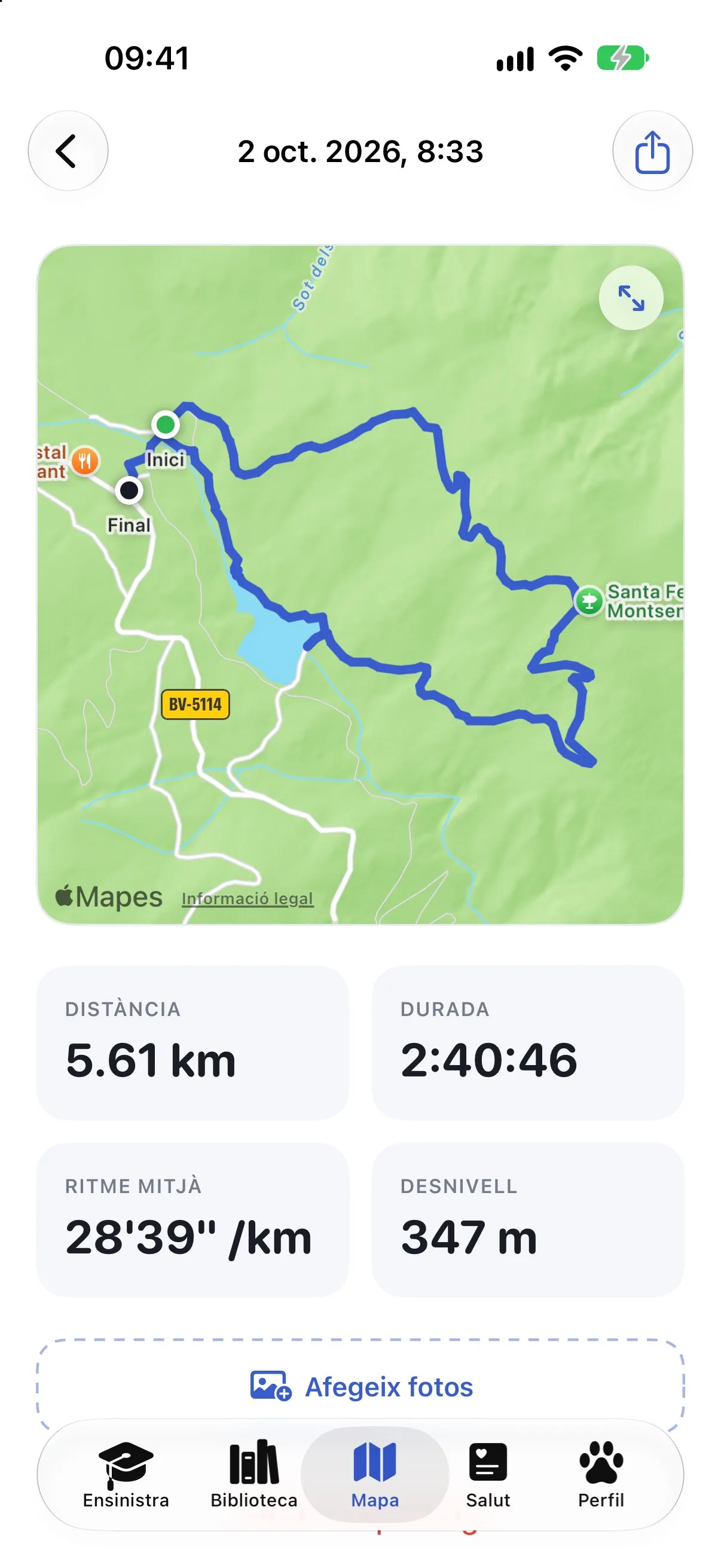 Resum d'un passeig a Ruffy amb la ruta al mapa, la distància i el ritme