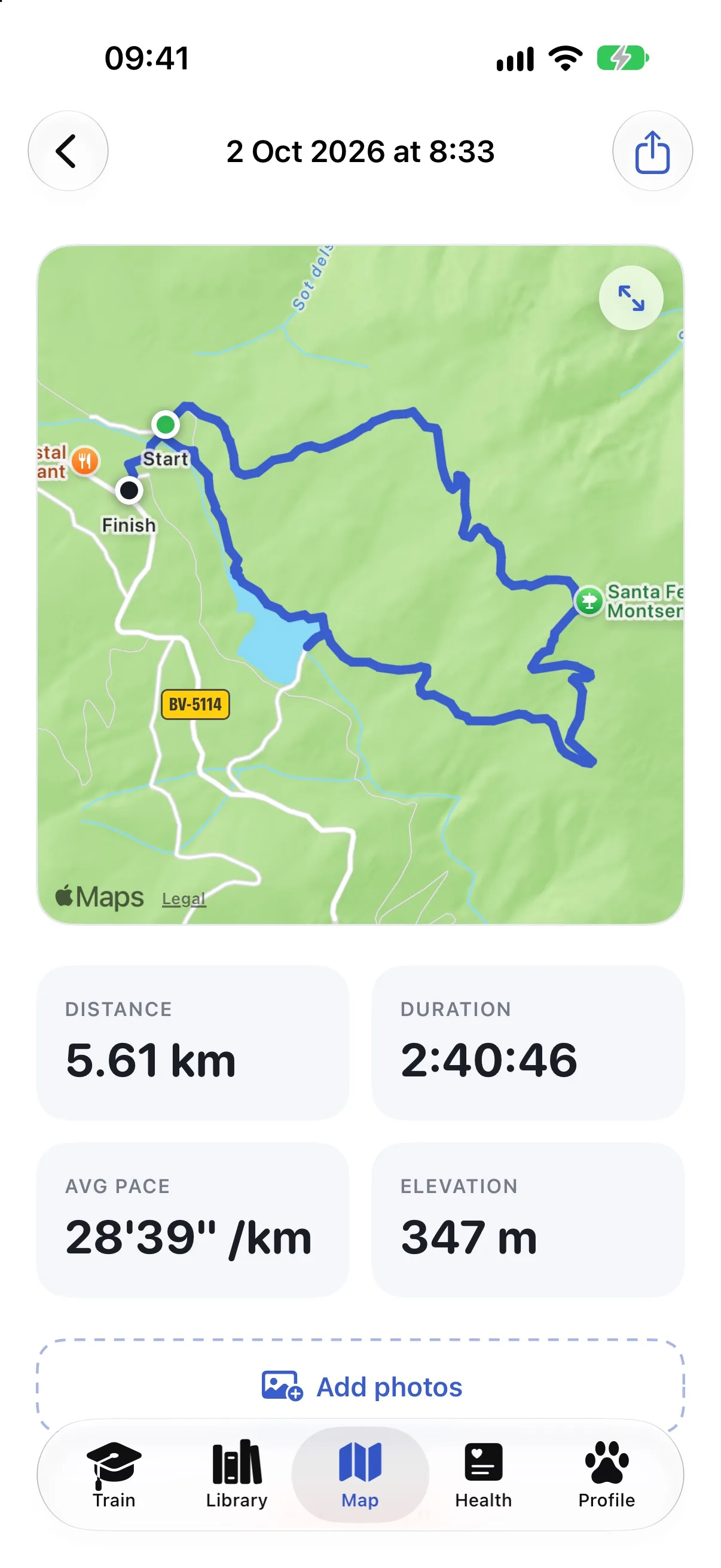 A walk recap in Ruffy with the route on the map, distance and pace